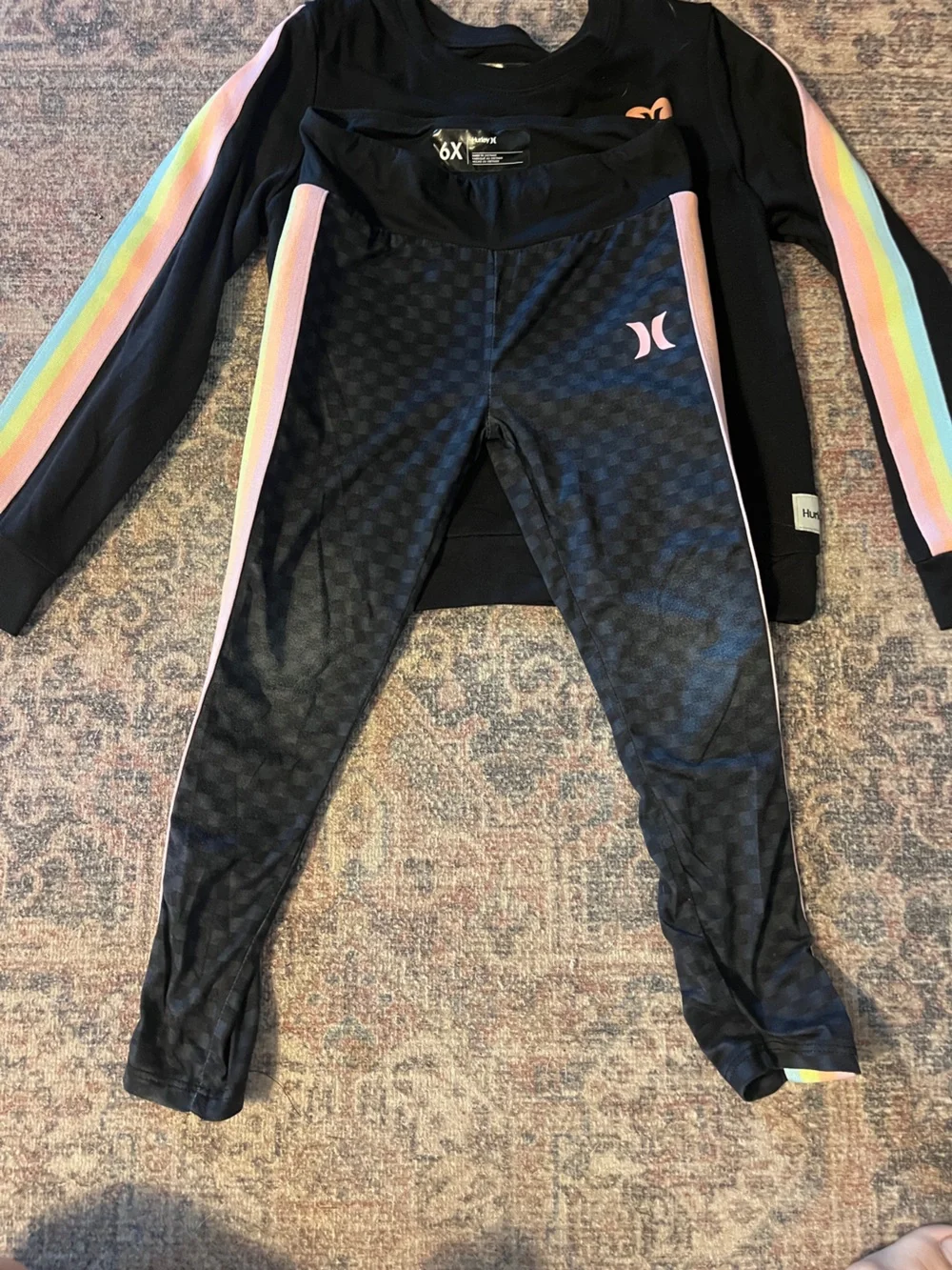 Girls 6x Hurley rainbow and black checkered activewear lounge set